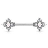 Pair Floral Filigree Crystal & Opal Glitter Nipple Barbell Rings