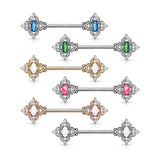 Pair Floral Filigree Crystal & Opal Glitter Nipple Barbell Rings