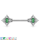 Pair Floral Filigree Crystal & Opal Glitter Nipple Barbell Rings