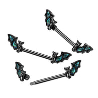 Pair of Cat Sitting on Moon with Beads and Chain Dangles Nipple Barbell Rings