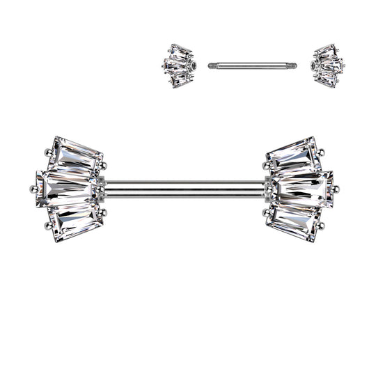 Pair of Baguette CZ Crown End Nipple Barbell Rings