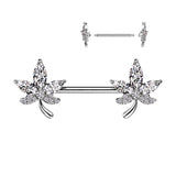 Pair of CZ Leaf Ends NippleBarbell Rings