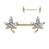 Pair of CZ Leaf Ends NippleBarbell Rings