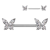 Pair CZ Butterfly Ends Nipple Barbell Rings
