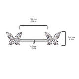 Pair CZ Butterfly Ends Nipple Barbell Rings
