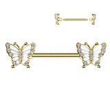 Pair Pave CZ Butterfly Ends Nipple Barbell Rings