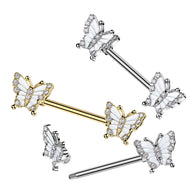 Pair Pave CZ Butterfly Ends Nipple Barbell Rings