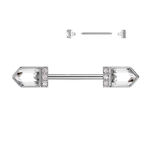 Pair Black Pointed Baguette CZ Ends Nipple Barbell