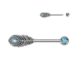 Pair Feather & Bezel Set Gem Nipple Barbell