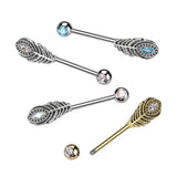 Pair Feather & Bezel Set Gem Nipple Barbell