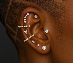 Titanium Threadless Push In Trinity Moissanite Top Labret Tragus Rock
