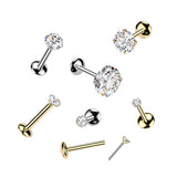 Titanium Threadless Round Moissanite Top Labret Tragus Lobe Helix
