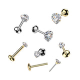 Titanium Threadless Heart Moissanite Top Labret Tragus Lobe Helix