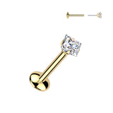 Titanium Threadless Push In Square Moissanite Top Labret Tragus Rock
