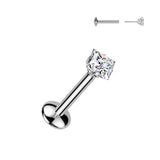 Titanium Threadless Push In Square Moissanite Top Labret Tragus Rock