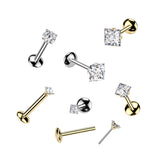 Titanium Threadless Push In Square Moissanite Top Labret Tragus Rock