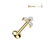 Titanium Threadless Push In Trinity Moissanite Top Labret Tragus Rock