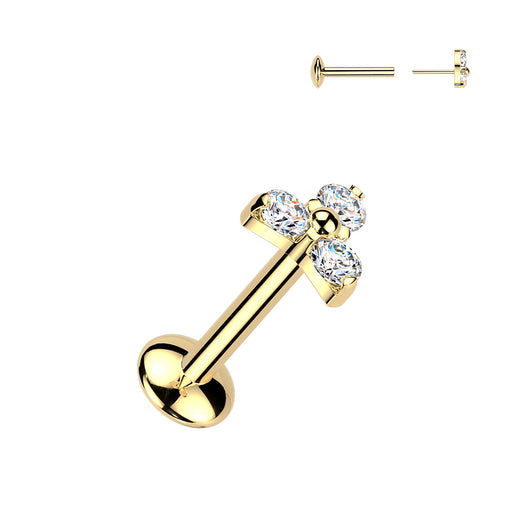 Titanium Threadless Push In Trinity Moissanite Top Labret Tragus Rock