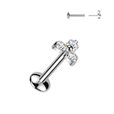 Titanium Threadless Push In Trinity Moissanite Top Labret Tragus Rock
