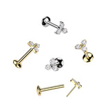 Titanium Threadless Push In Trinity Moissanite Top Labret Tragus Rock