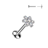 Titanium Threadless Push In Flower Moissanite Top Labret Tragus Rock