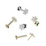 Titanium Threadless Push In Flower Moissanite Top Labret Tragus Rock