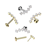 Titanium Threadless Push In Curved Moissanite Top Labret Tragus Helix