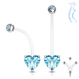 Double CZ Prong Heart CZ Pregnancy BioFlex Barbell Navel Belly Button Ring
