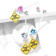 Prong Set Heart CZ Baby On Board Sign Pregnancy BioFlex Barbell Navel Belly Button Ring