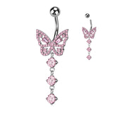CZ Butterfly With 3 Round CZ Dangle Belly Button Navel Rings