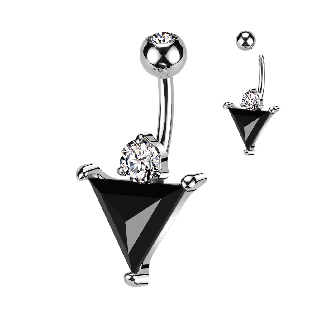 Huge Black Triangle CZ Belly Button Navel Ring