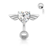 Angel Winged 8mm Heart CZ Navel Belly Button Ring