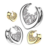 1 Pc All Surgical Steel Saddle Spreader With Pave CZ Center Ear Plug