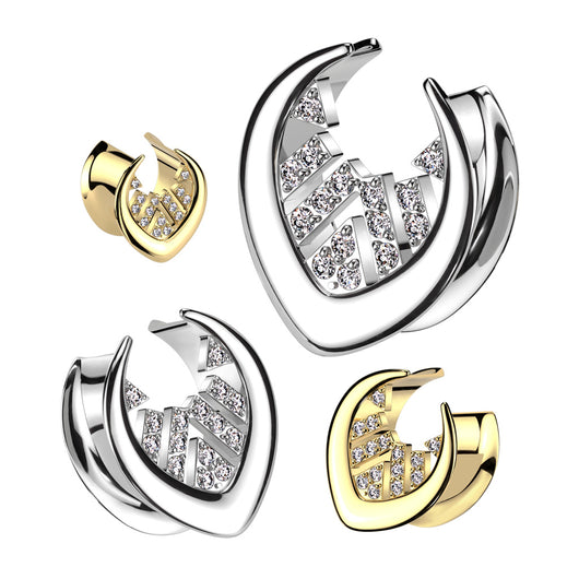 1 Pc All Surgical Steel Saddle Spreader With Pave CZ Center Ear Plug