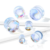 Pair Iridescent Glass Double Flare Ear Plugs