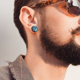 Pair Blue Druzy Stone Front Black Screw Fit Flesh Tunnels Ear Plugs