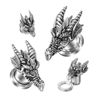 Pair Cool Dragon Head Screw Fit Flesh Ear Tunnels Plugs