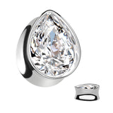 Pair Double Flare Tear Drop CZ Tunnel Steel Plugs