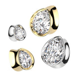 Pair Double Flare Tear Drop CZ Tunnel Steel Plugs