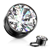 Pair Zircon Bezel Set Screw Fit Flesh Tunnel Ear Plugs