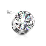 Pair Zircon Bezel Set Screw Fit Flesh Tunnel Ear Plugs
