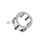 Pair CZ Lined Rim Surgical Steel Screw Fit Flesh Ear Tunnels Fr 10G To 1"