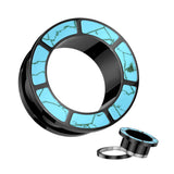 Pair Turquoise Rimmed Black Screw Fit Ear Tunnels Plugs