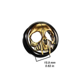 Pair Gold Skull Head Black Screw Fit Ear Tunnels Plugs