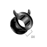 Pair Devil Horn Rim Black Screw Fit Ear Tunnels Plugs