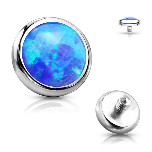 316L Surgical Steel Internally Threaded Opal Bezel Dermal Anchor Top
