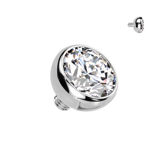 Titanium Internally Threaded Bezel Clear CZ Dermal Anchor Top