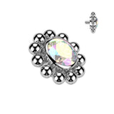 Titanium Bezel Set CZ With Beaded Ball Dermal Anchor Tops