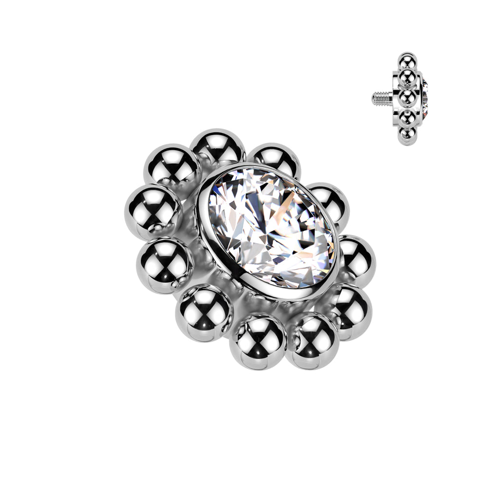 Titanium Bezel Set CZ With Beaded Ball Dermal Anchor Tops