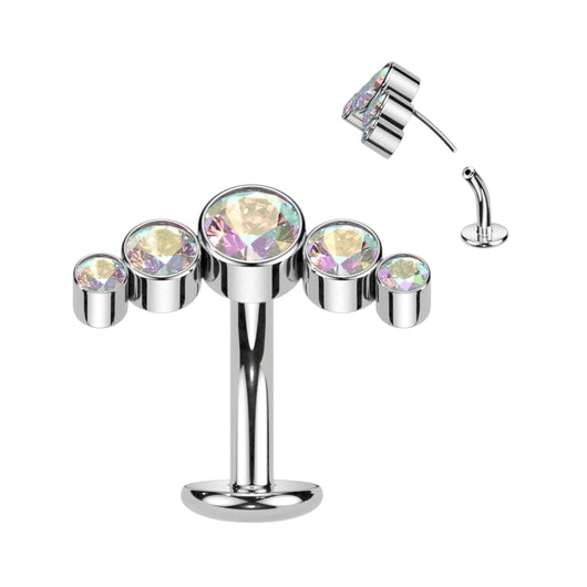 Titanium Threadless Floating Base Bezel Crystals Curve Top Long Belly Ring